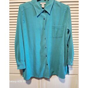 Vtg Bridgewater Studio Womens Turquoise Button-Up Shacket  2X Long Sleeve Polyes